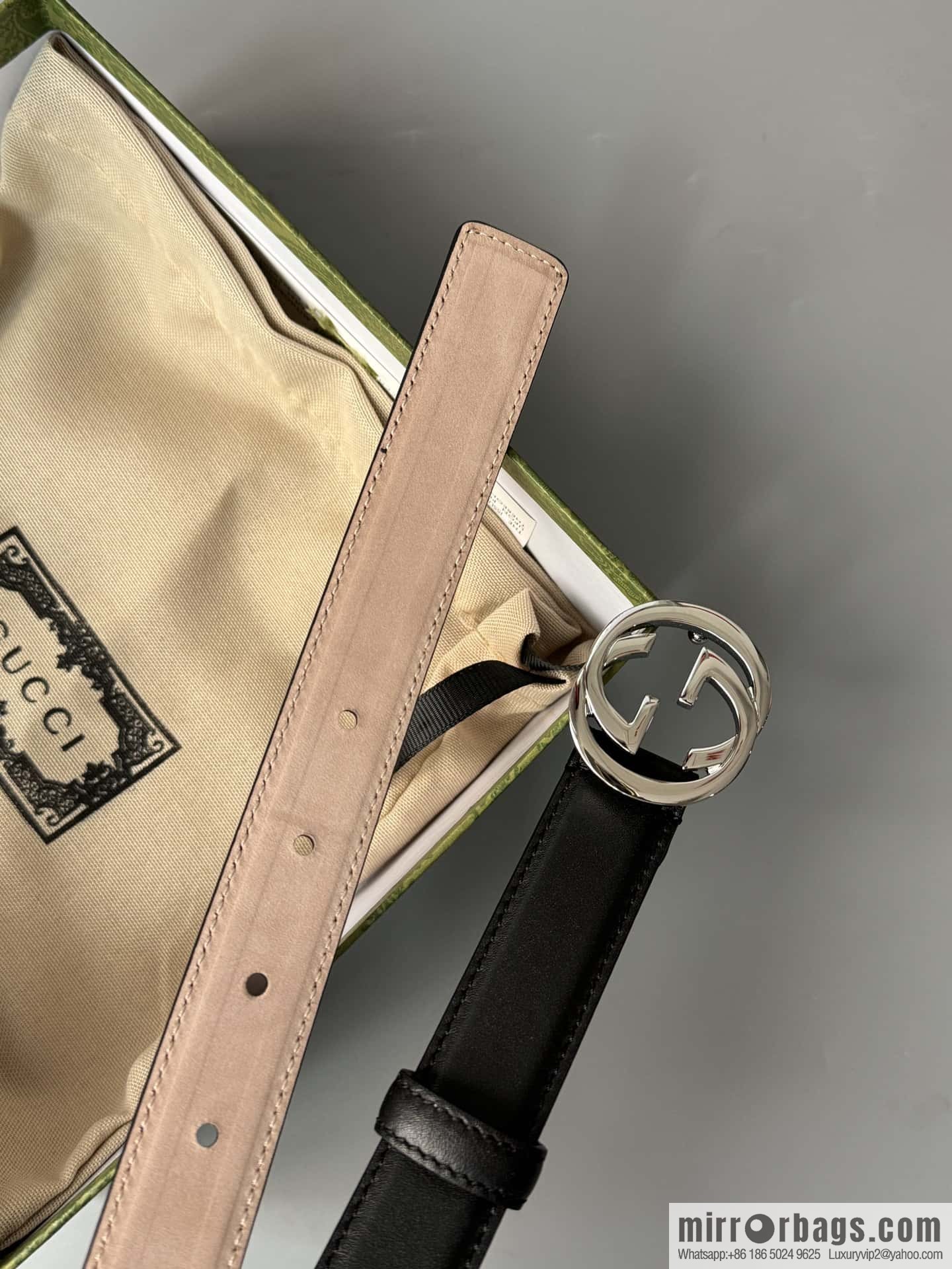 2024Gucci double G glossy button head, body double-sided first-layer calfskin 2.5cm belt