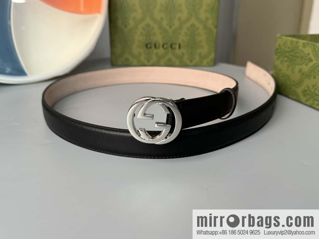 2024Gucci double G glossy button head, body double-sided first-layer calfskin 2.5cm belt