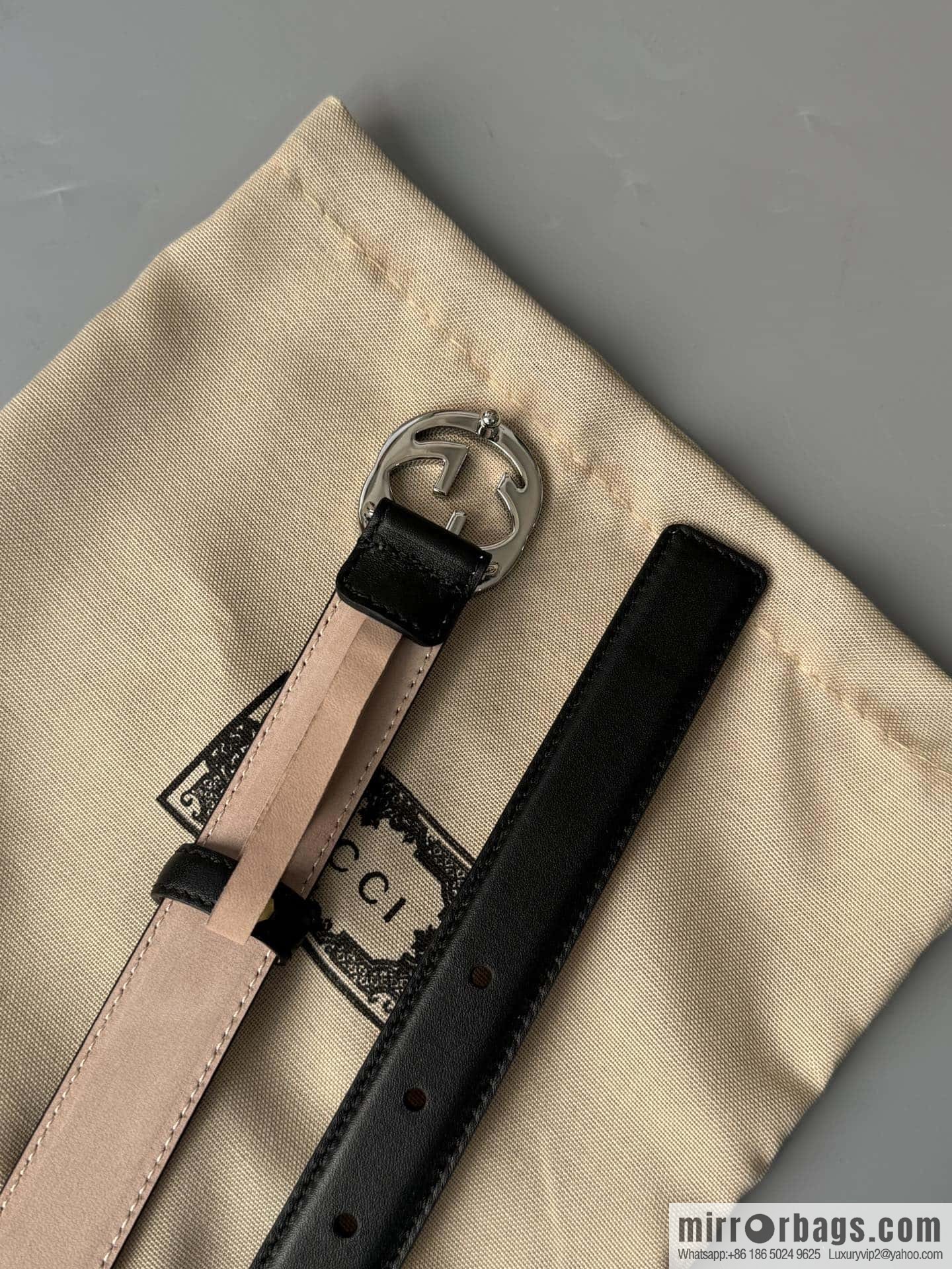 2024Gucci double G glossy button head, body double-sided first-layer calfskin 2.5cm belt