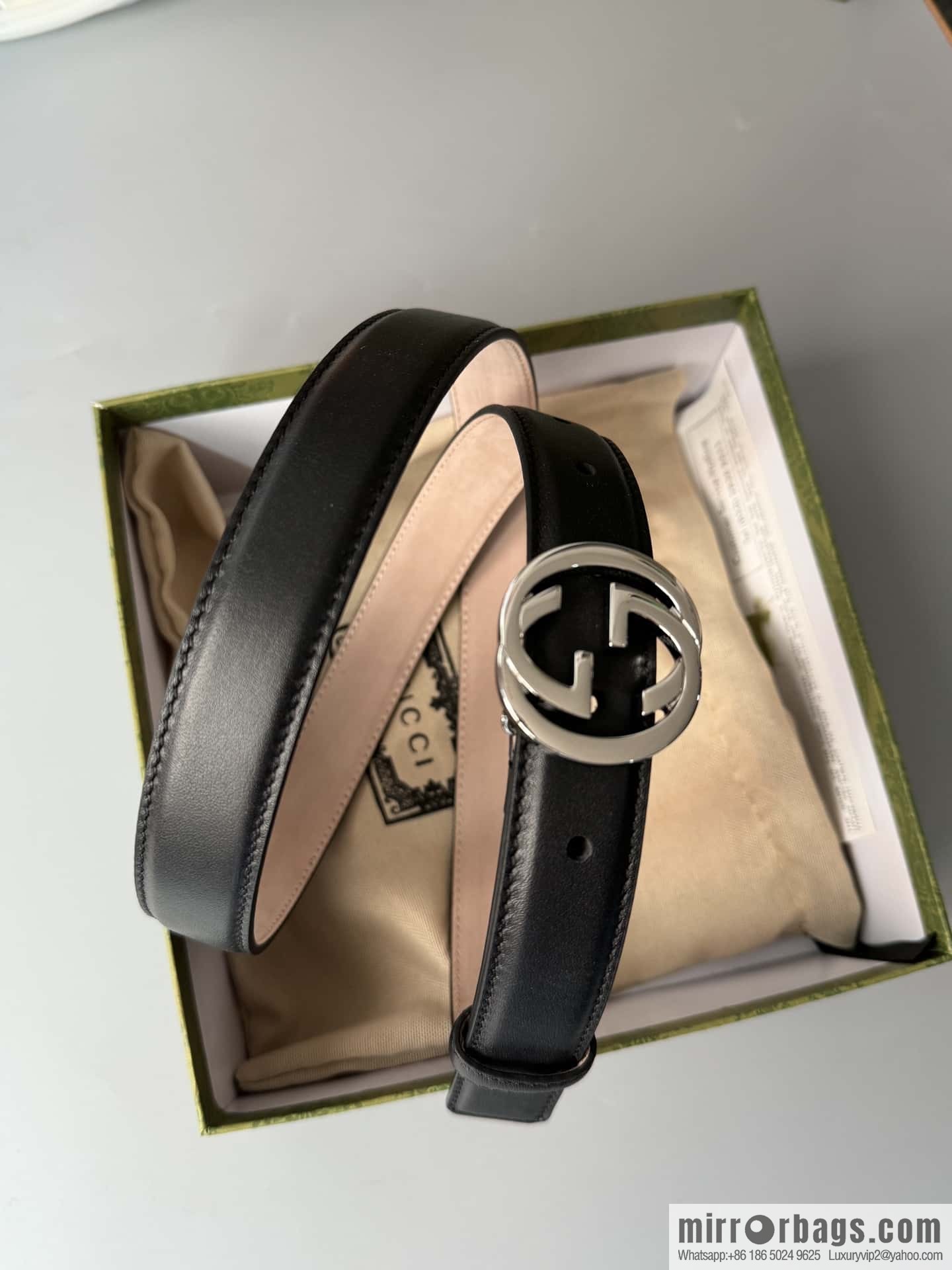2024Gucci double G glossy button head, body double-sided first-layer calfskin 2.5cm belt