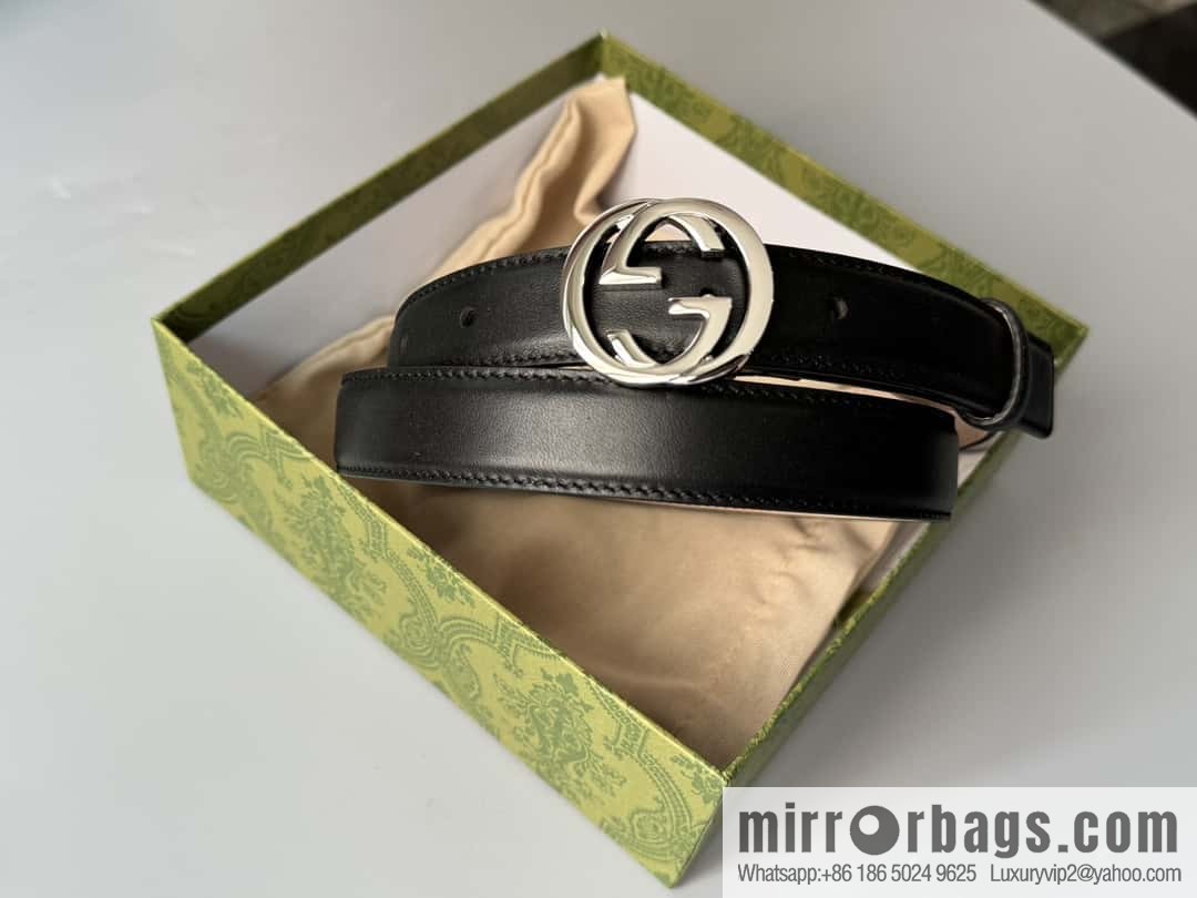 2024Gucci double G glossy button head, body double-sided first-layer calfskin 2.5cm belt
