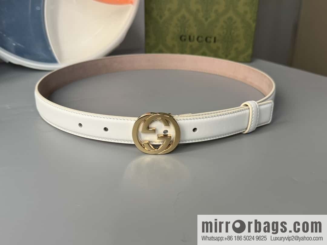 2024Gucci double G glossy button head, body double-sided first-layer calfskin 2.5cm belt