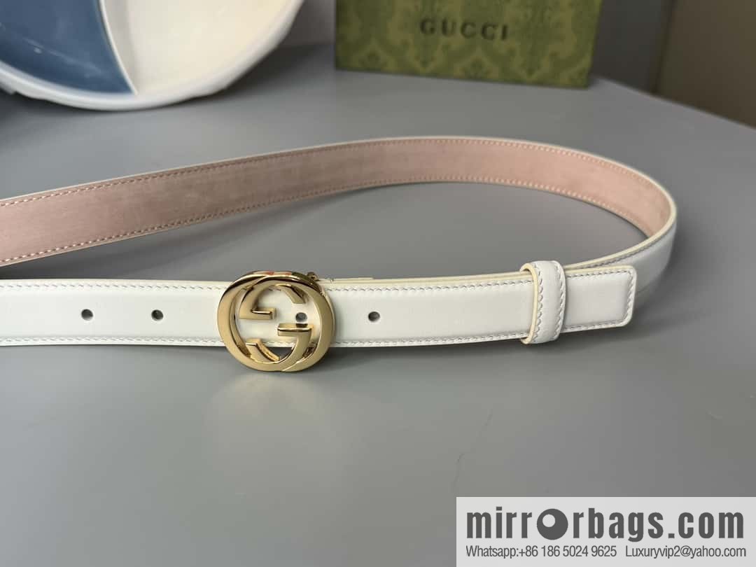 2024Gucci double G glossy button head, body double-sided first-layer calfskin 2.5cm belt