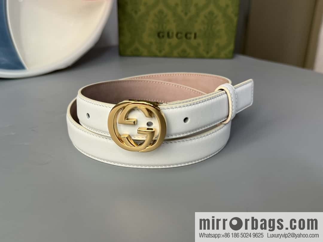 2024Gucci double G glossy button head, body double-sided first-layer calfskin 2.5cm belt