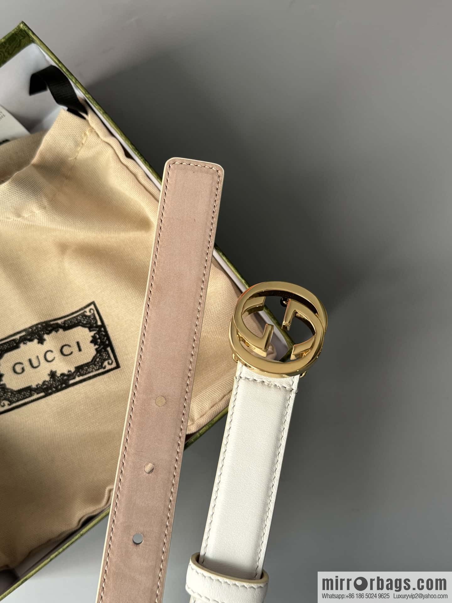 2024Gucci double G glossy button head, body double-sided first-layer calfskin 2.5cm belt