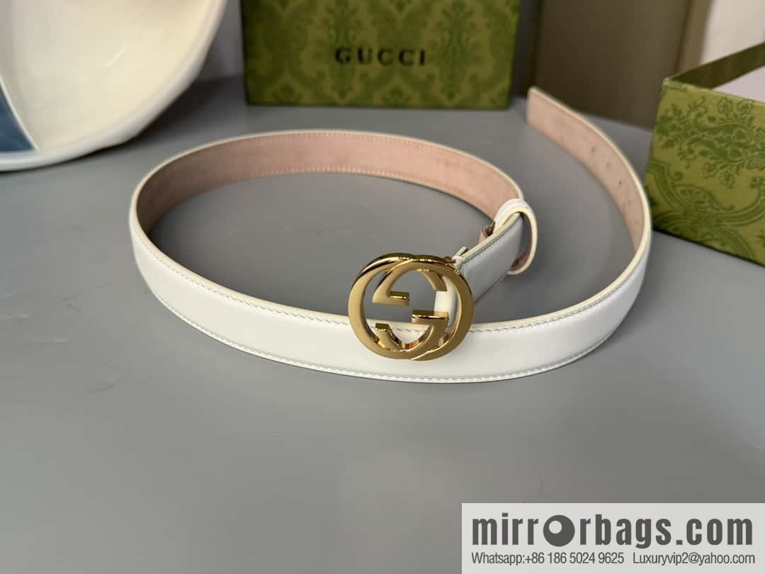 2024Gucci double G glossy button head, body double-sided first-layer calfskin 2.5cm belt