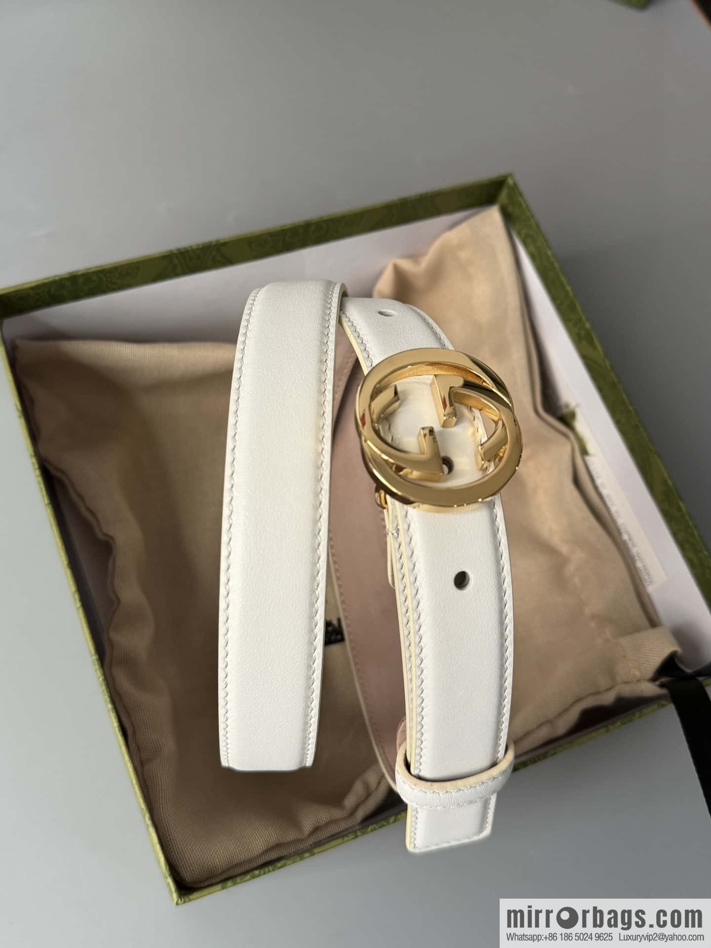 2024Gucci double G glossy button head, body double-sided first-layer calfskin 2.5cm belt