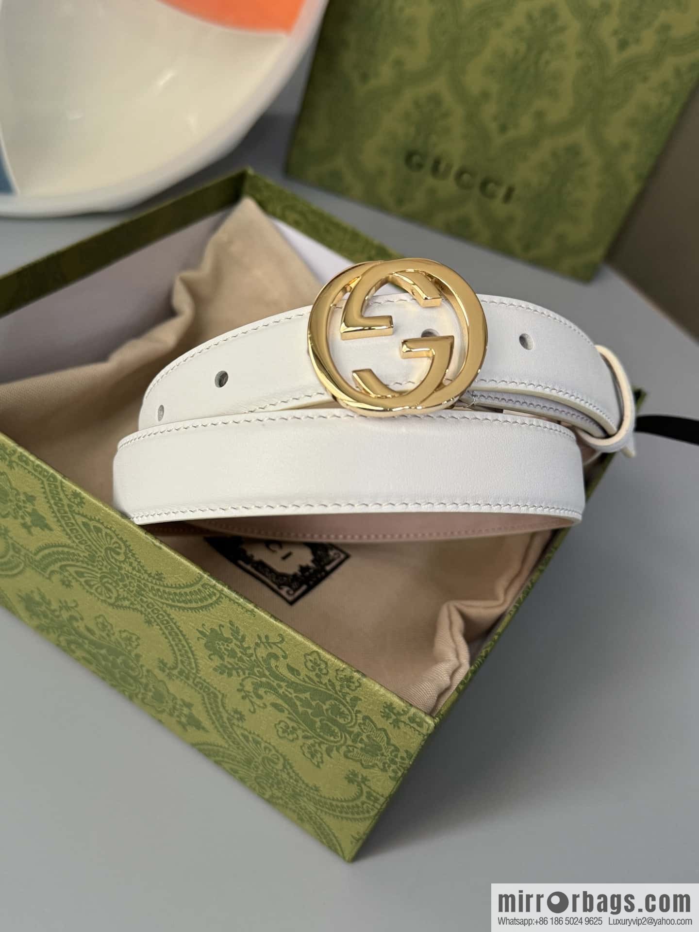 2024Gucci double G glossy button head, body double-sided first-layer calfskin 2.5cm belt