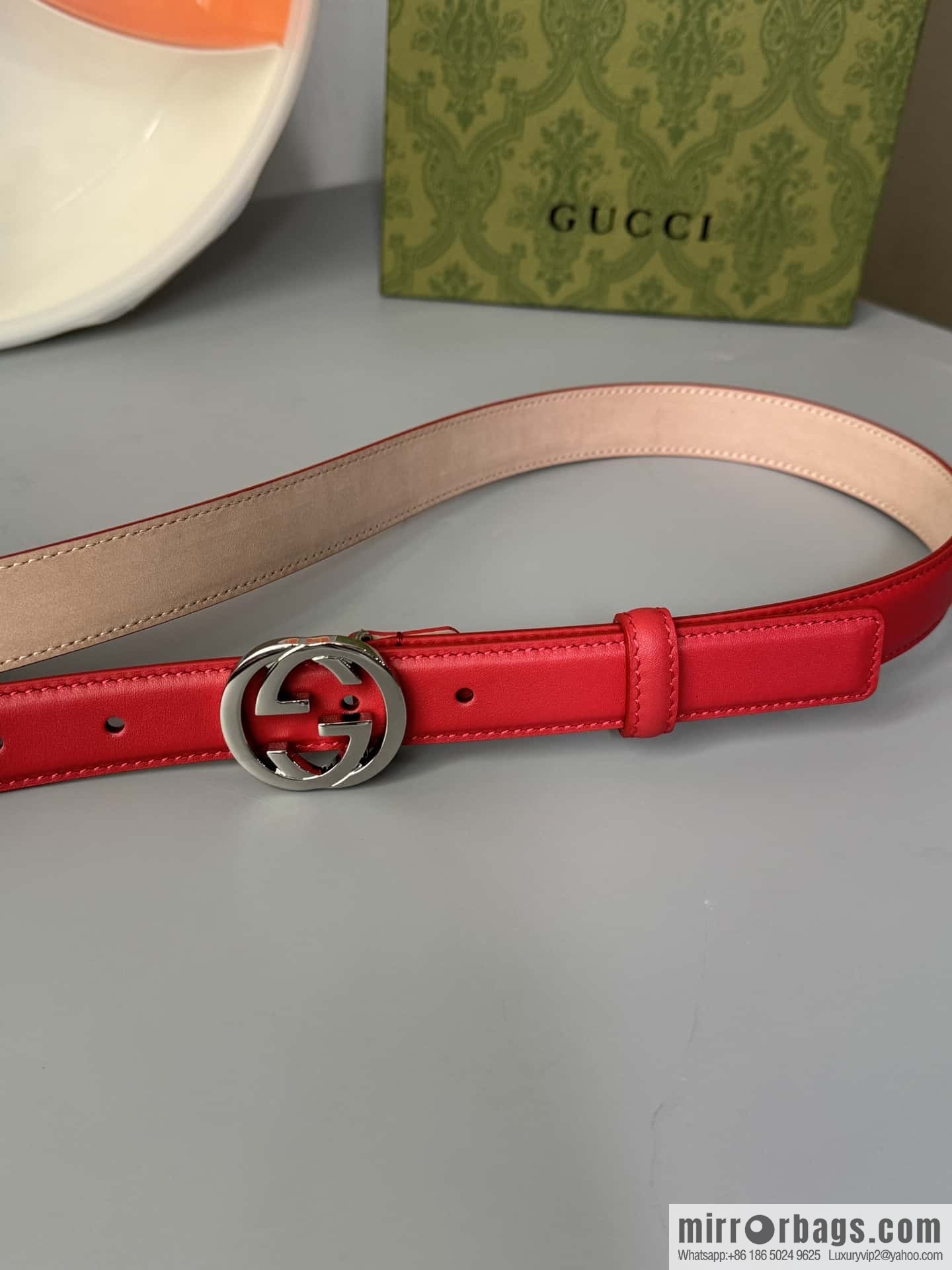 2024Gucci double G glossy button head, body double-sided first-layer calfskin 2.5cm belt