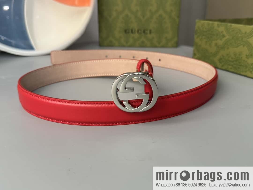2024Gucci double G glossy button head, body double-sided first-layer calfskin 2.5cm belt