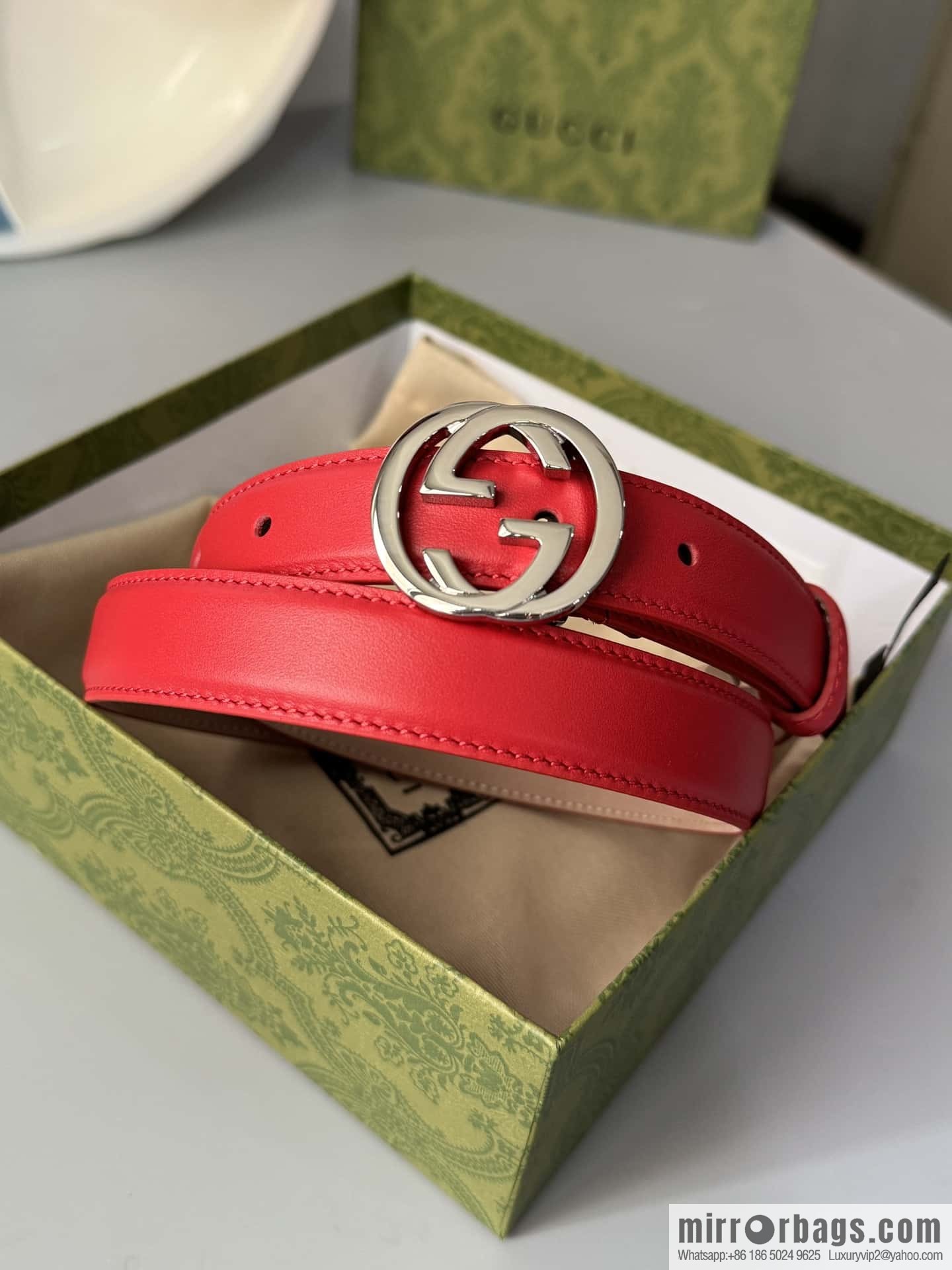 2024Gucci double G glossy button head, body double-sided first-layer calfskin 2.5cm belt
