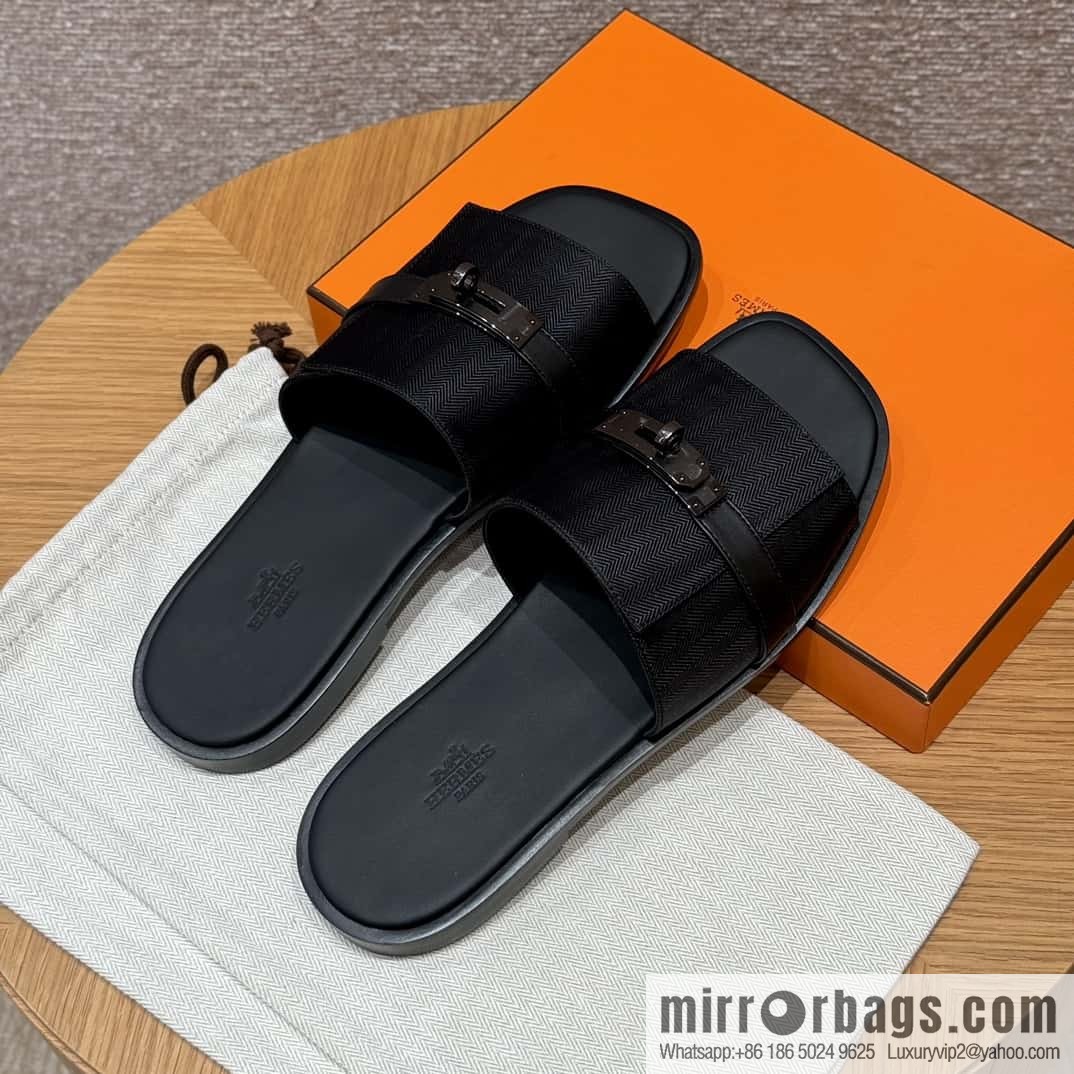 HERMES 183 GABRIEL men's sandals, black/ck89/Black calfskin/calfskin