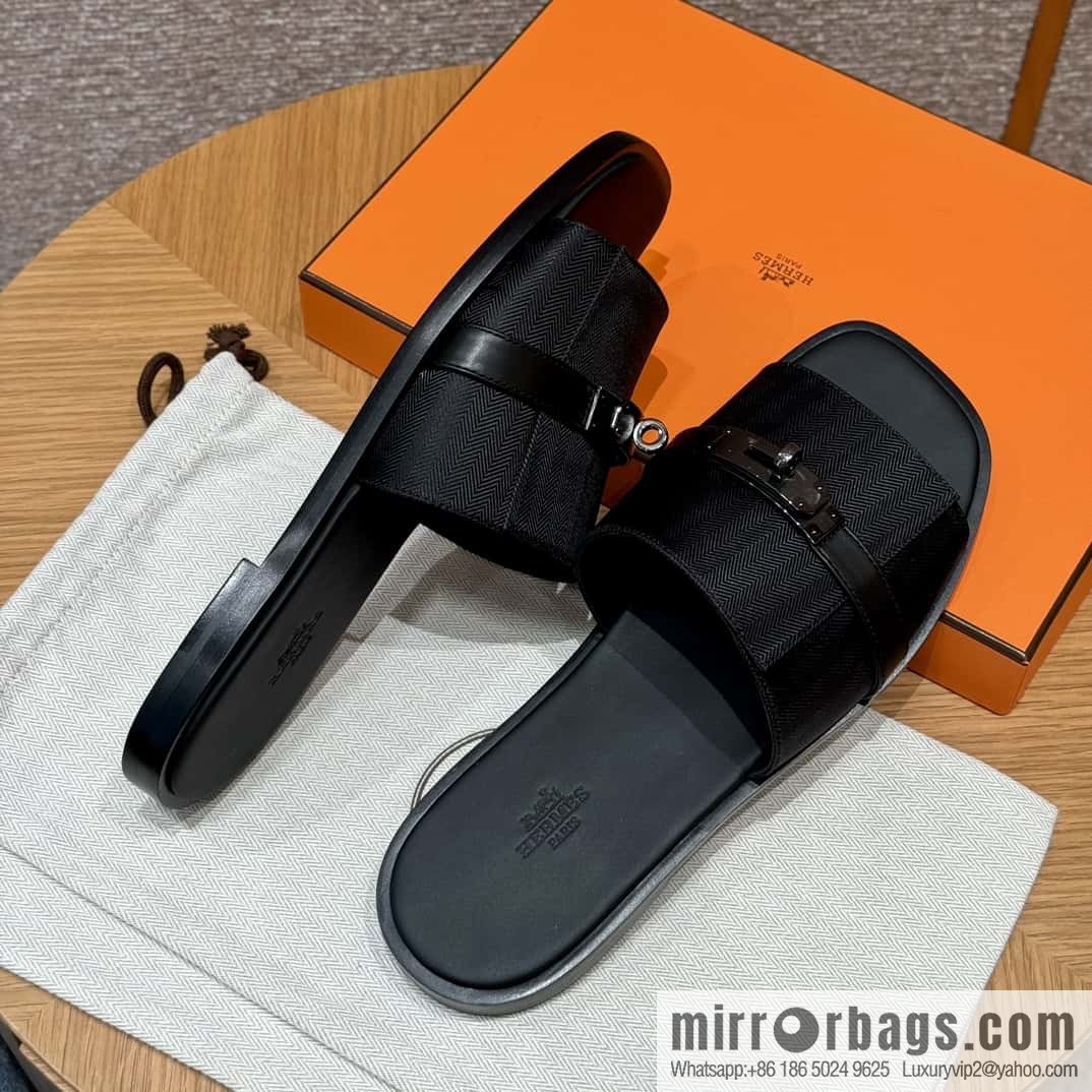 HERMES 183 GABRIEL men's sandals, black/ck89/Black calfskin/calfskin