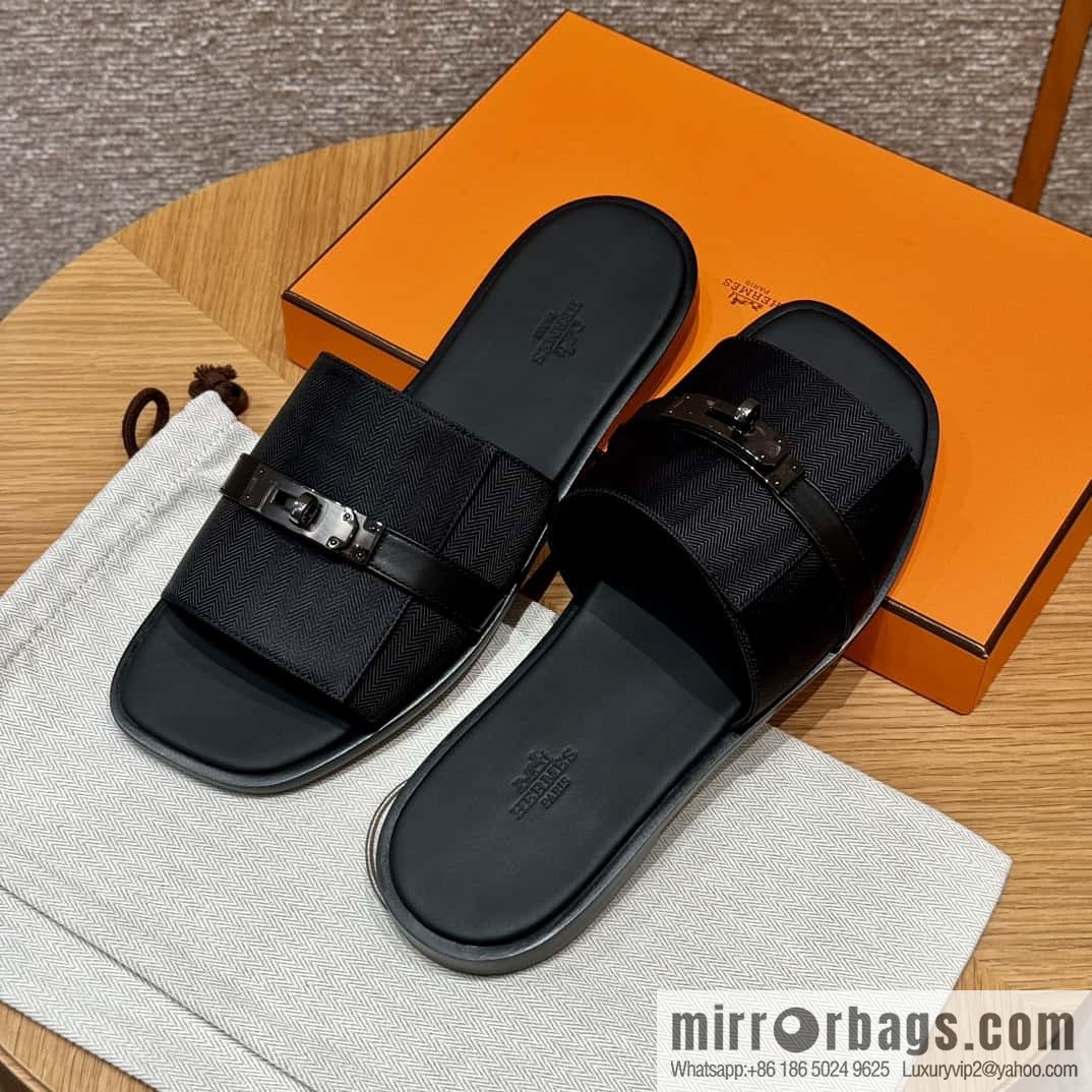 HERMES 183 GABRIEL men's sandals, black/ck89/Black calfskin/calfskin