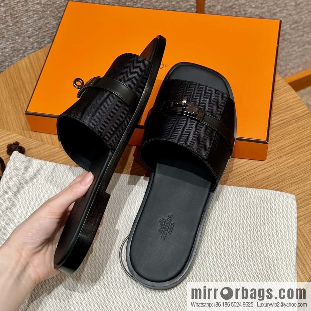 HERMES 183 GABRIEL men's sandals, black/ck89/Black calfskin/calfskin