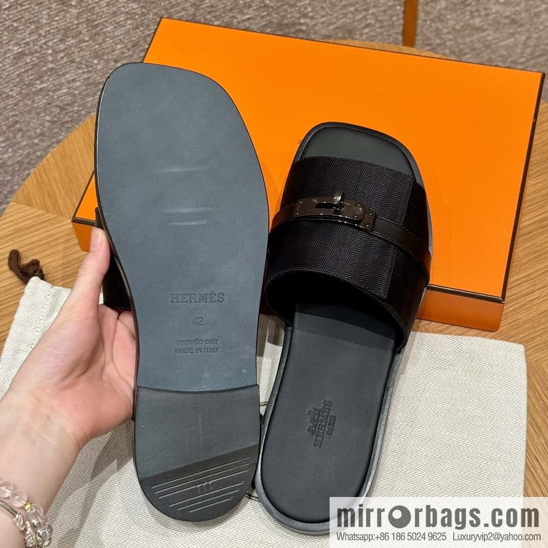 HERMES 183 GABRIEL men's sandals, black/ck89/Black calfskin/calfskin