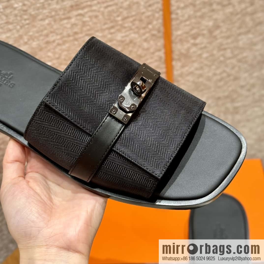 HERMES 183 GABRIEL men's sandals, black/ck89/Black calfskin/calfskin