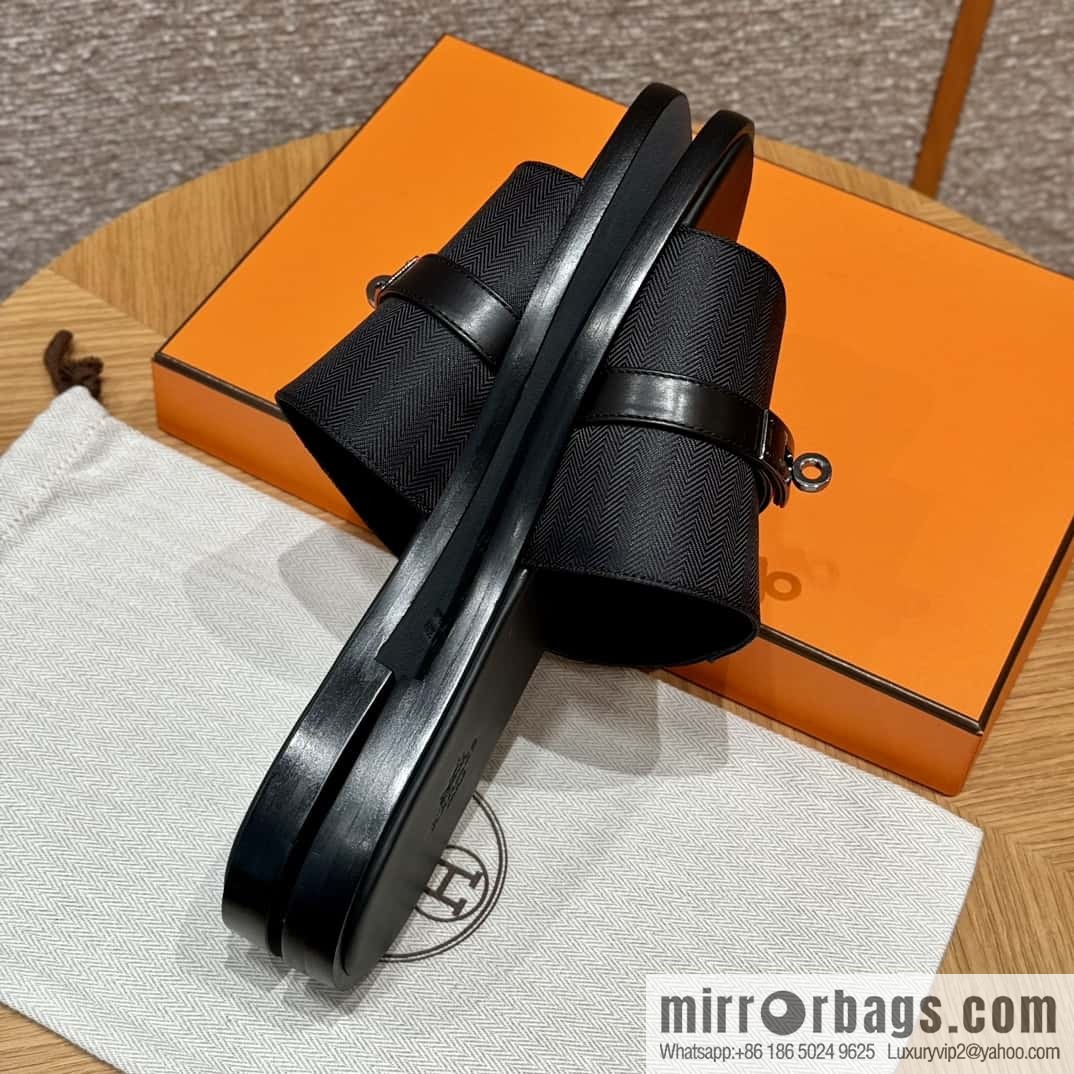 HERMES 183 GABRIEL men's sandals, black/ck89/Black calfskin/calfskin