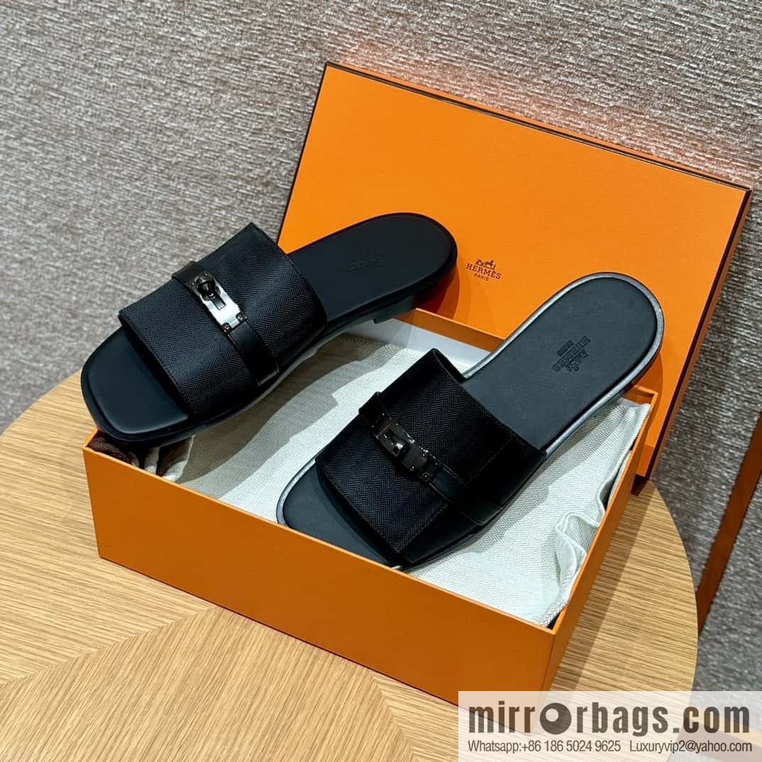 HERMES 183 GABRIEL men's sandals, black/ck89/Black calfskin/calfskin