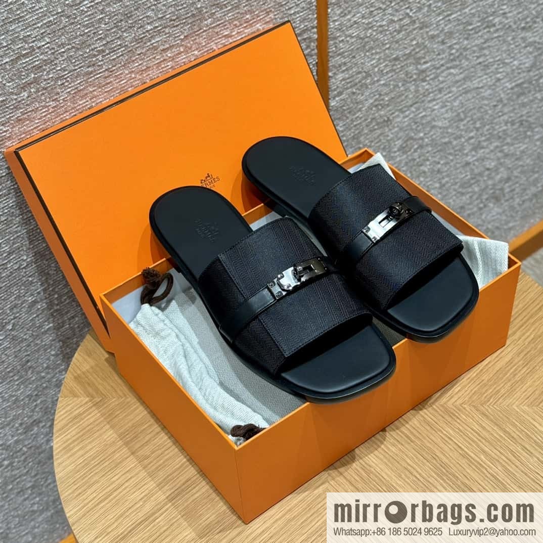 HERMES 183 GABRIEL men's sandals, black/ck89/Black calfskin/calfskin