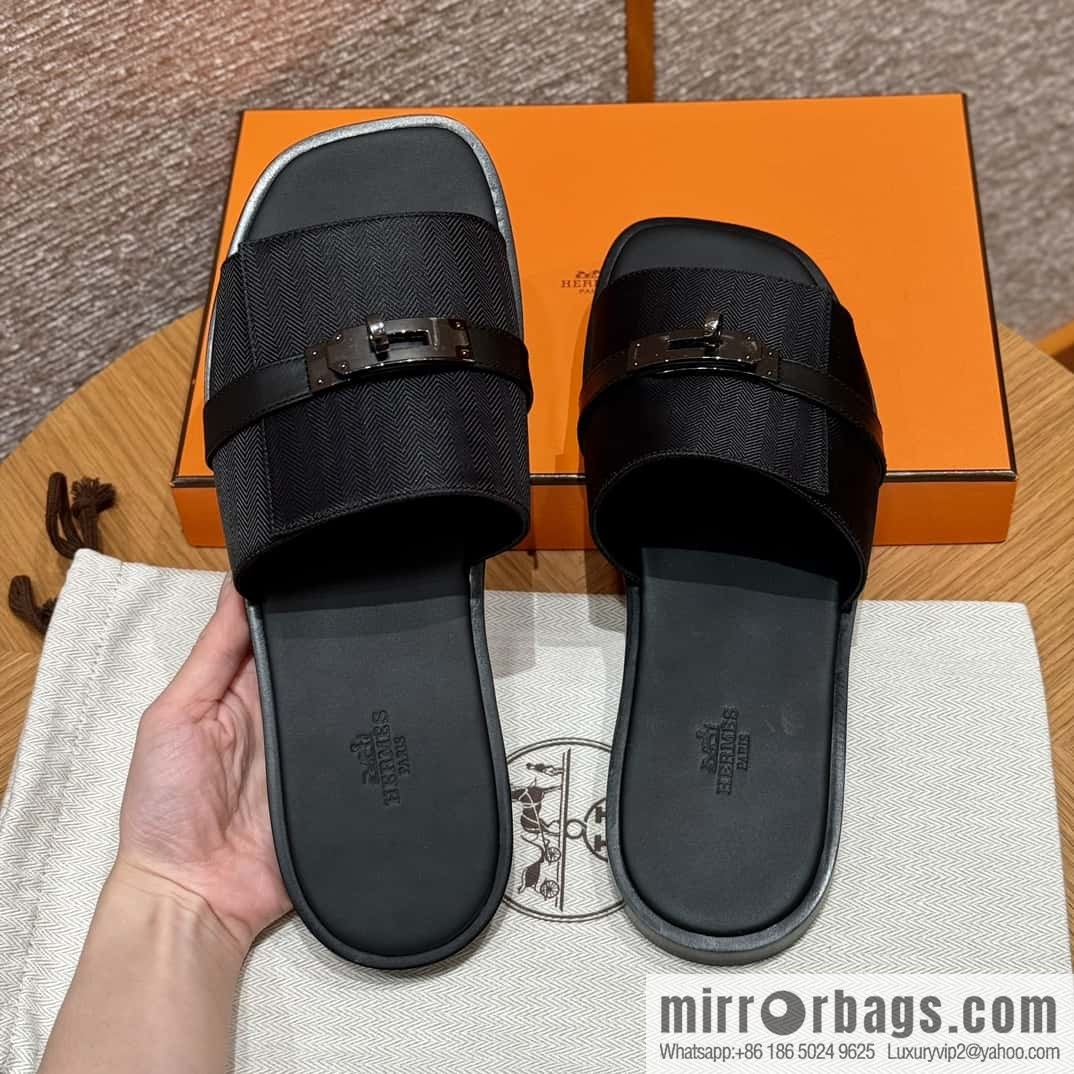 HERMES 183 GABRIEL men's sandals, black/ck89/Black calfskin/calfskin
