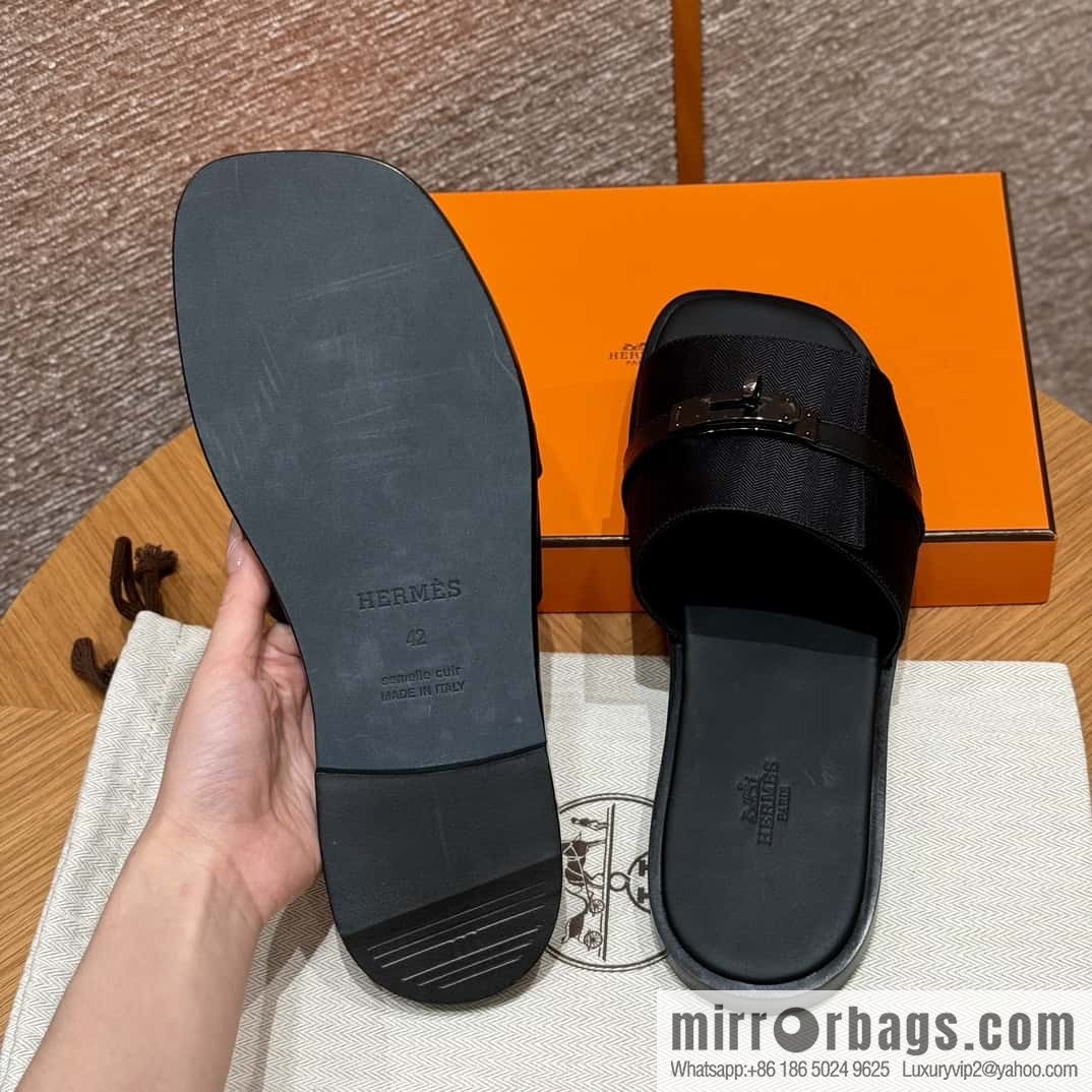 HERMES 183 GABRIEL men's sandals, black/ck89/Black calfskin/calfskin