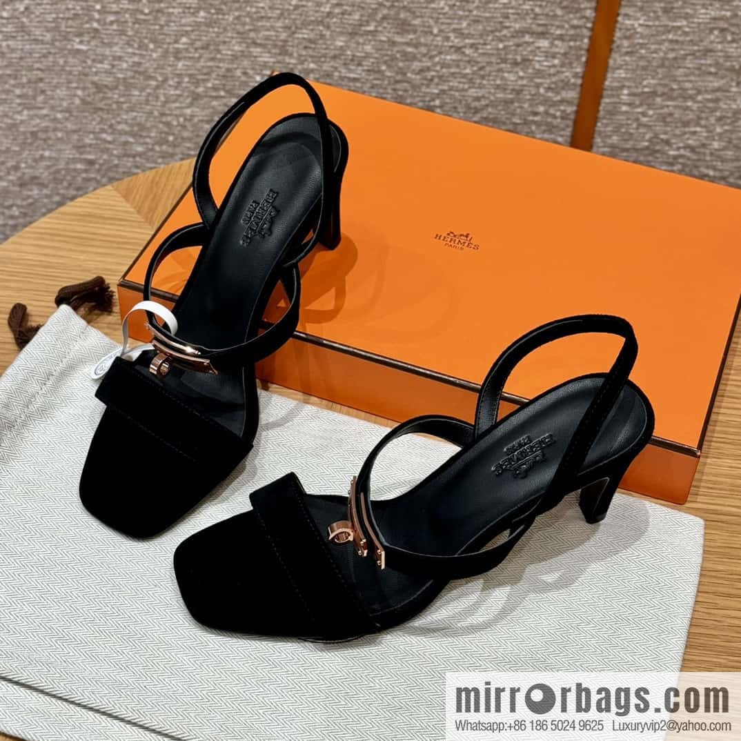 HERMES 160 Glamour sandals 75 ck89/black/black, suede/Chamois leather