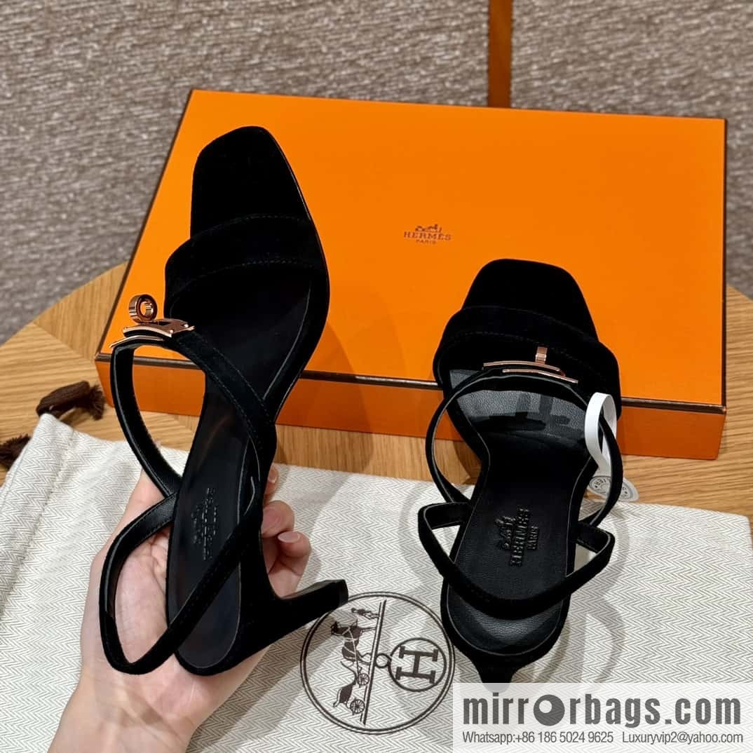 HERMES 160 Glamour sandals 75 ck89/black/black, suede/Chamois leather