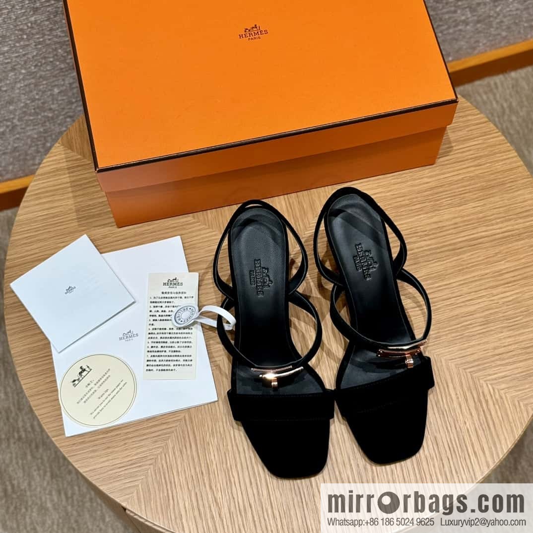 HERMES 160 Glamour sandals 75 ck89/black/black, suede/Chamois leather