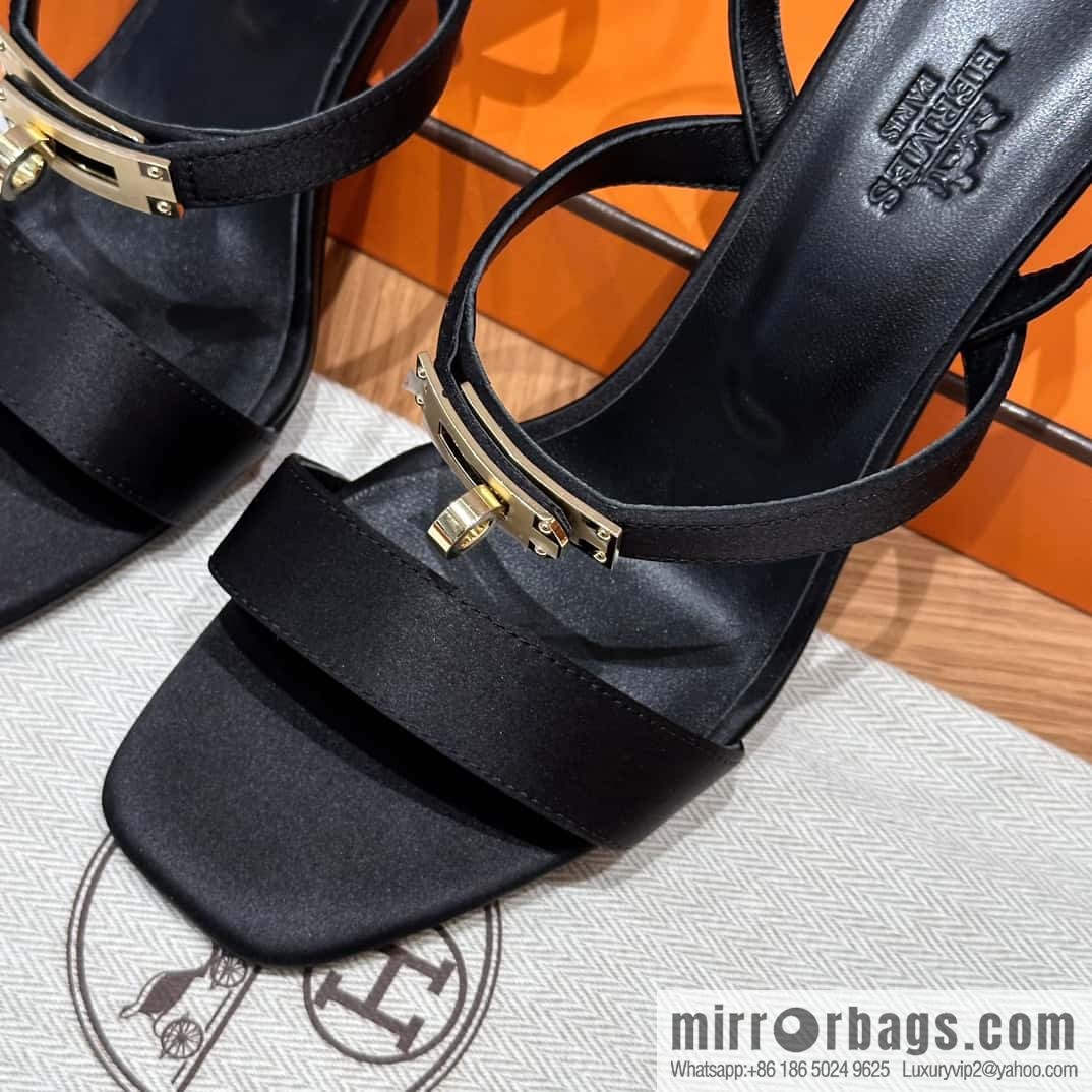 HERMES 160 Glamour sandals 75 ck89/black/black, crepe satin/Crepe satin