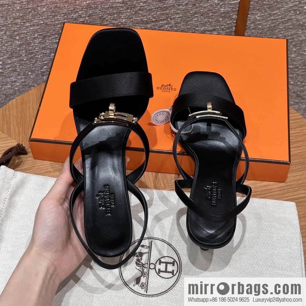 HERMES 160 Glamour sandals 75 ck89/black/black, crepe satin/Crepe satin