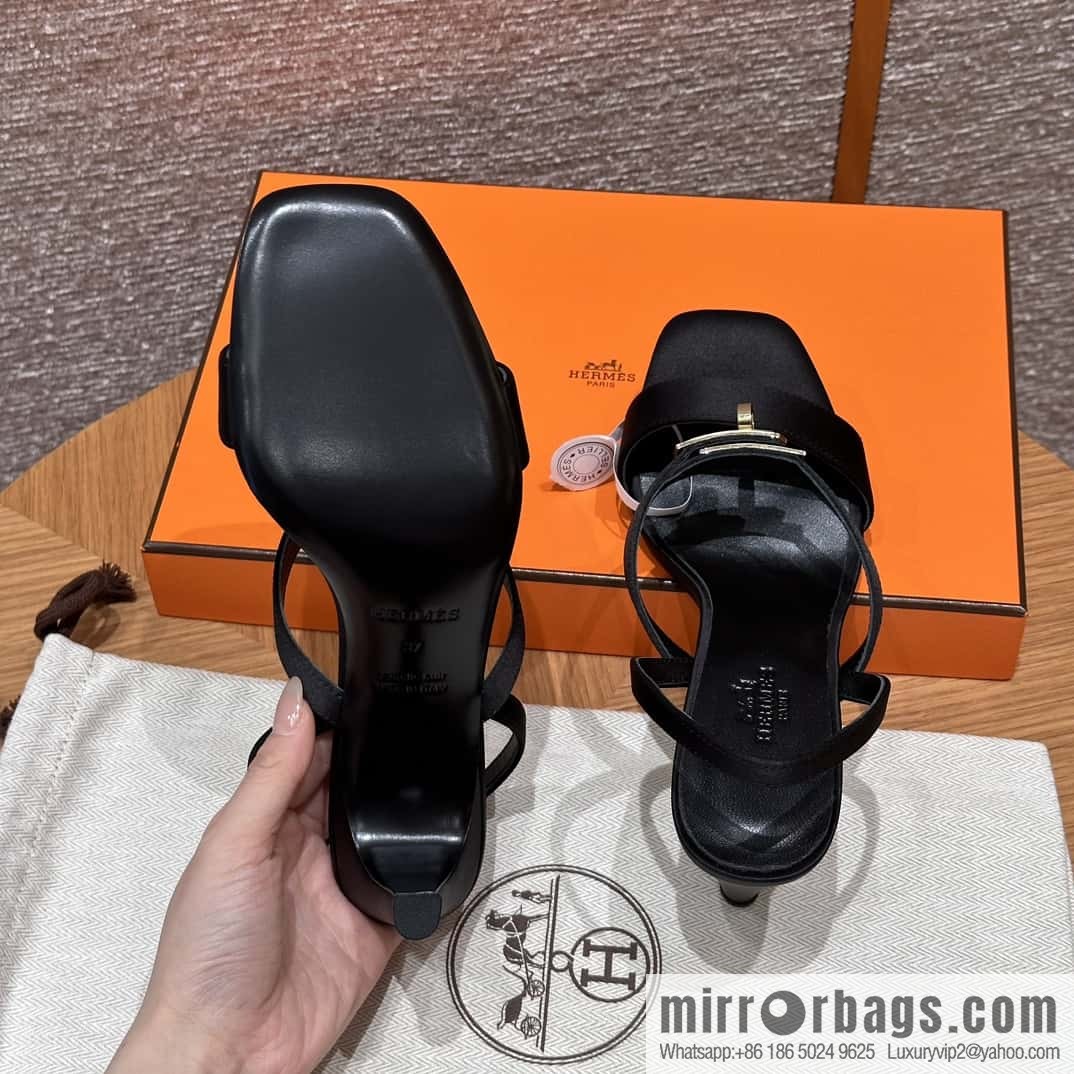 HERMES 160 Glamour sandals 75 ck89/black/black, crepe satin/Crepe satin