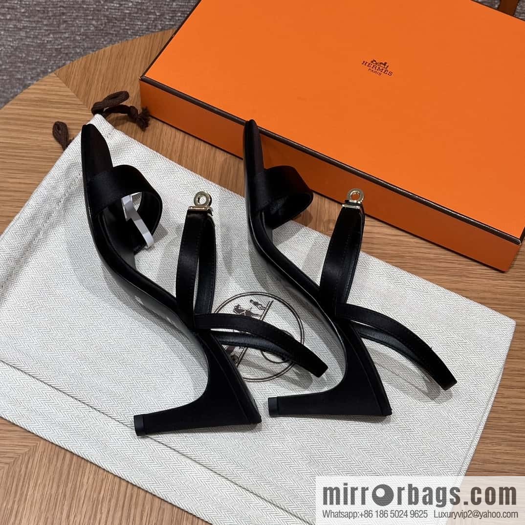 HERMES 160 Glamour sandals 75 ck89/black/black, crepe satin/Crepe satin
