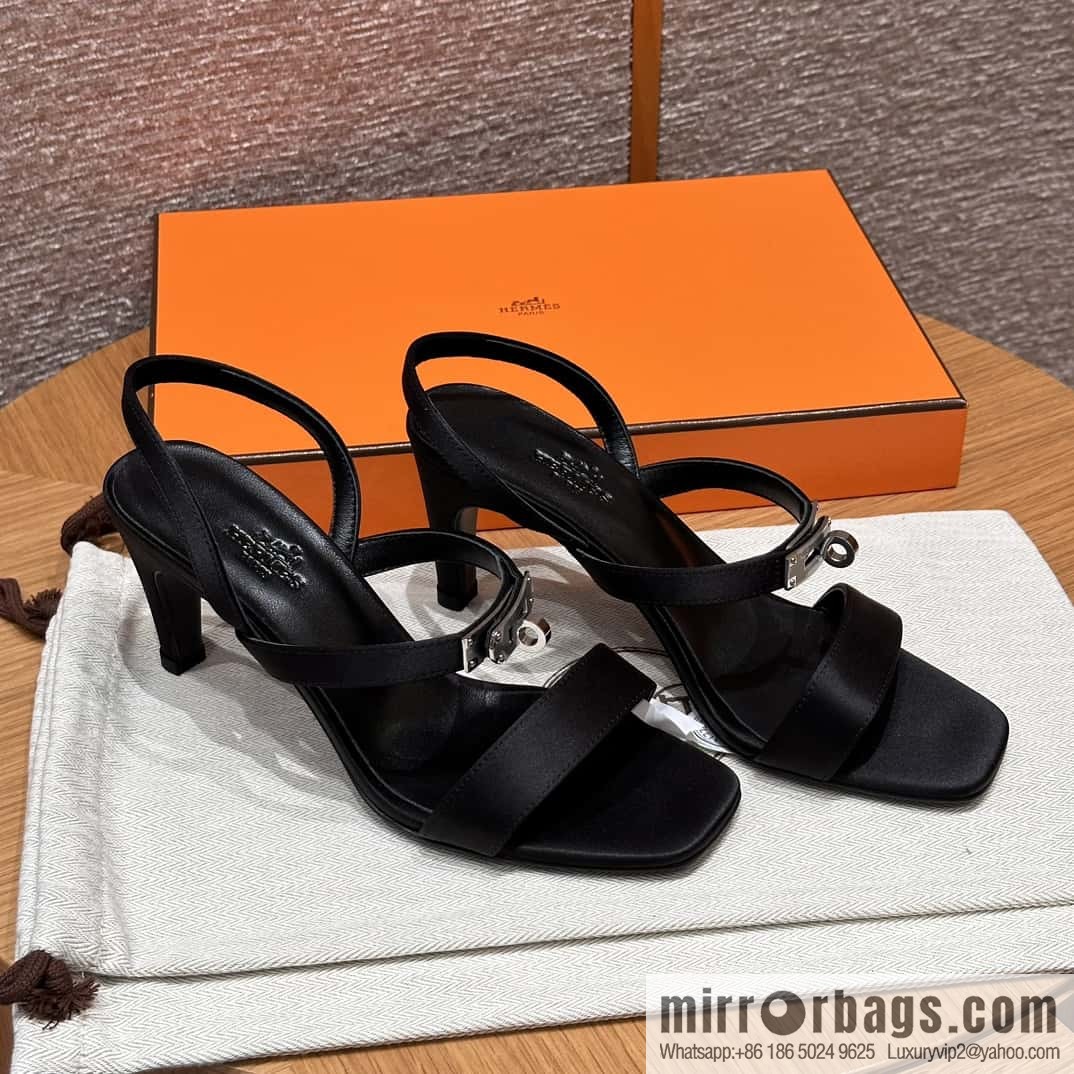 HERMES 160 Glamour sandals 75 ck89/black/black, crepe satin/Crepe satin
