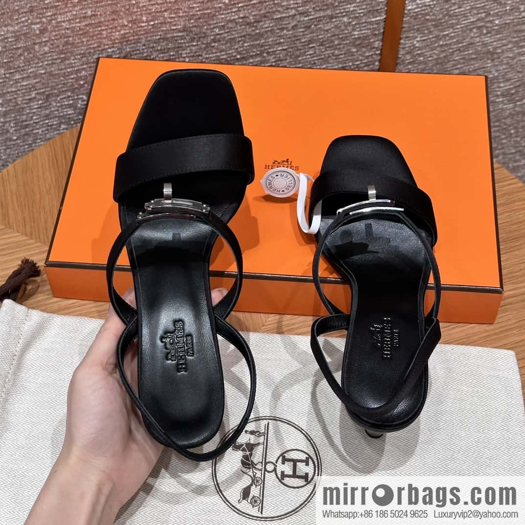 HERMES 160 Glamour sandals 75 ck89/black/black, crepe satin/Crepe satin