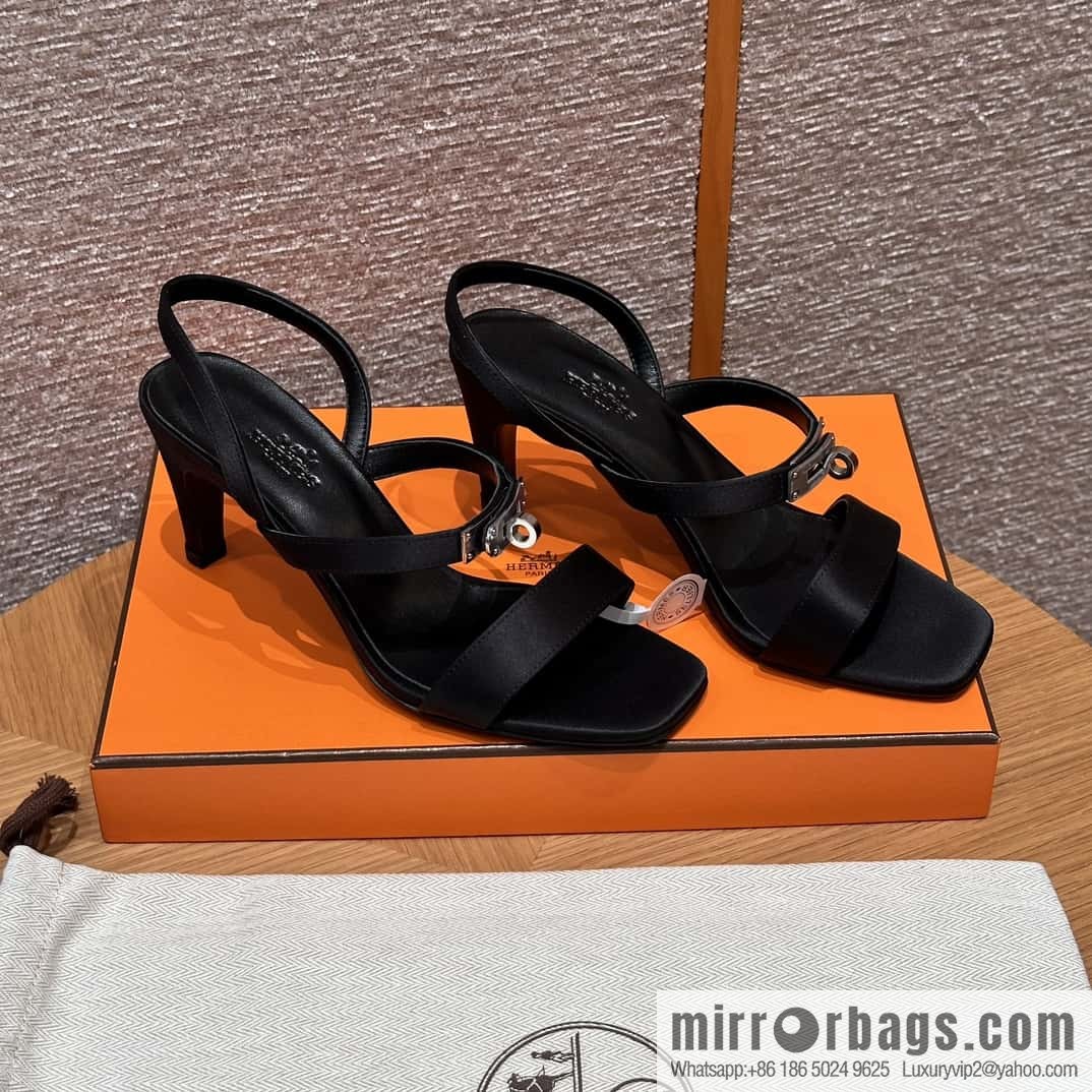 HERMES 160 Glamour sandals 75 ck89/black/black, crepe satin/Crepe satin