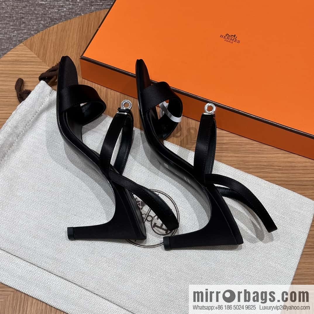 HERMES 160 Glamour sandals 75 ck89/black/black, crepe satin/Crepe satin