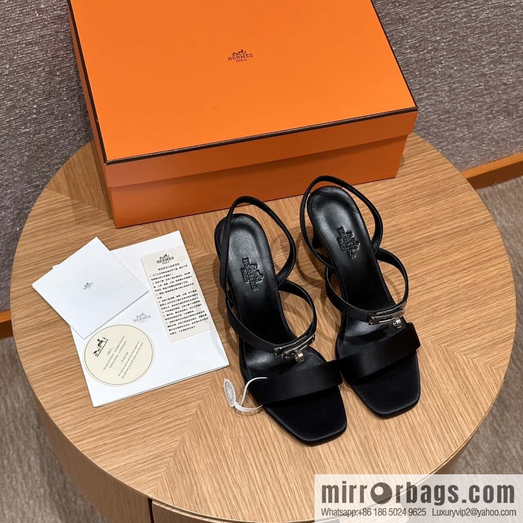 HERMES 160 Glamour sandals 75 ck89/black/black, crepe satin/Crepe satin