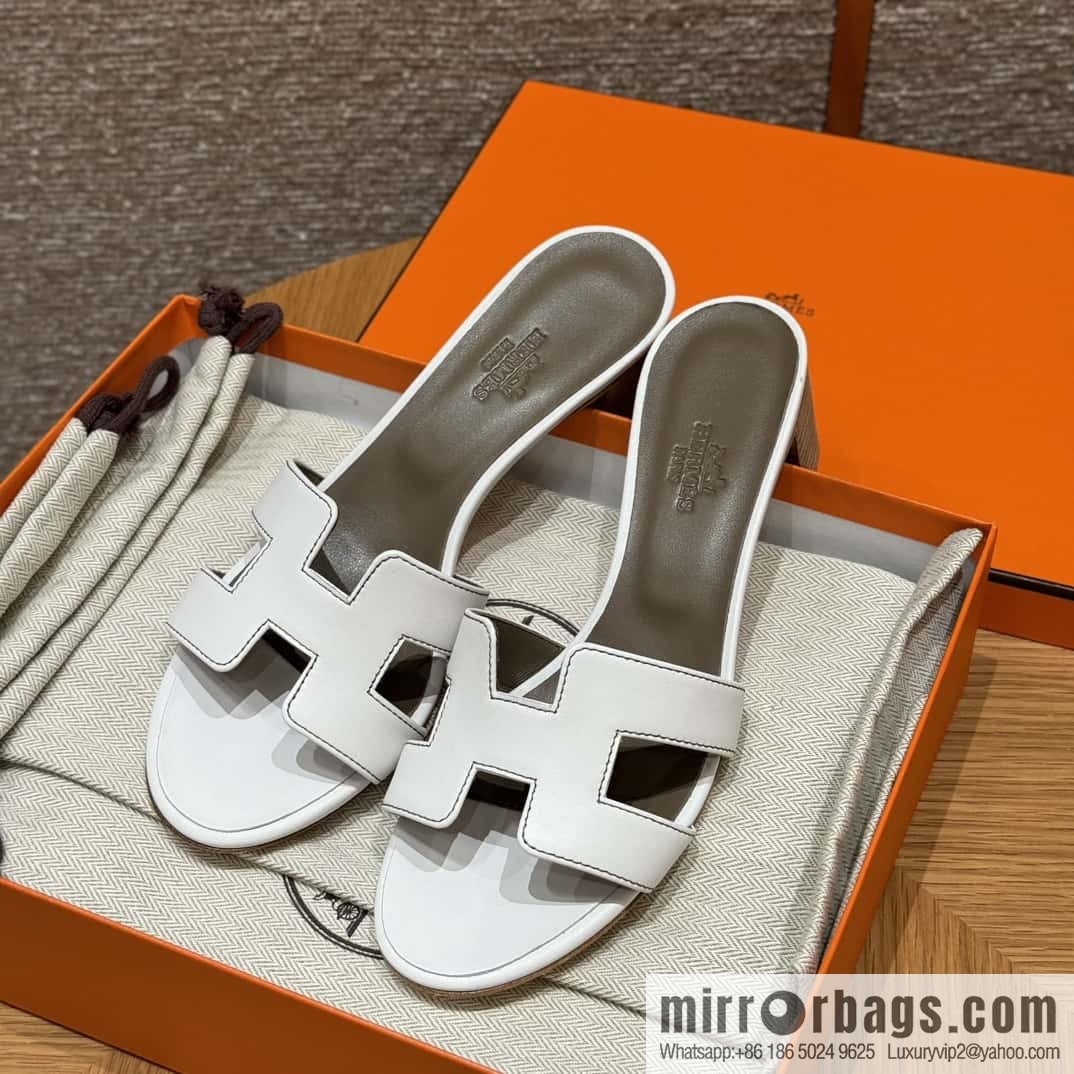 HERMES 185 Oasis High Heel Sandals, Pure White/01/Blanc /Swift