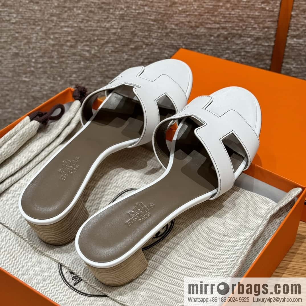HERMES 185 Oasis High Heel Sandals, Pure White/01/Blanc /Swift