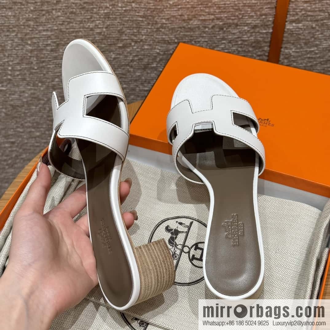 HERMES 185 Oasis High Heel Sandals, Pure White/01/Blanc /Swift