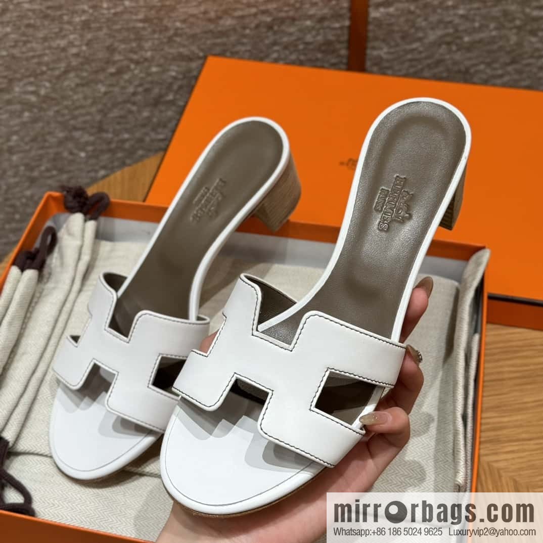 HERMES 185 Oasis High Heel Sandals, Pure White/01/Blanc /Swift