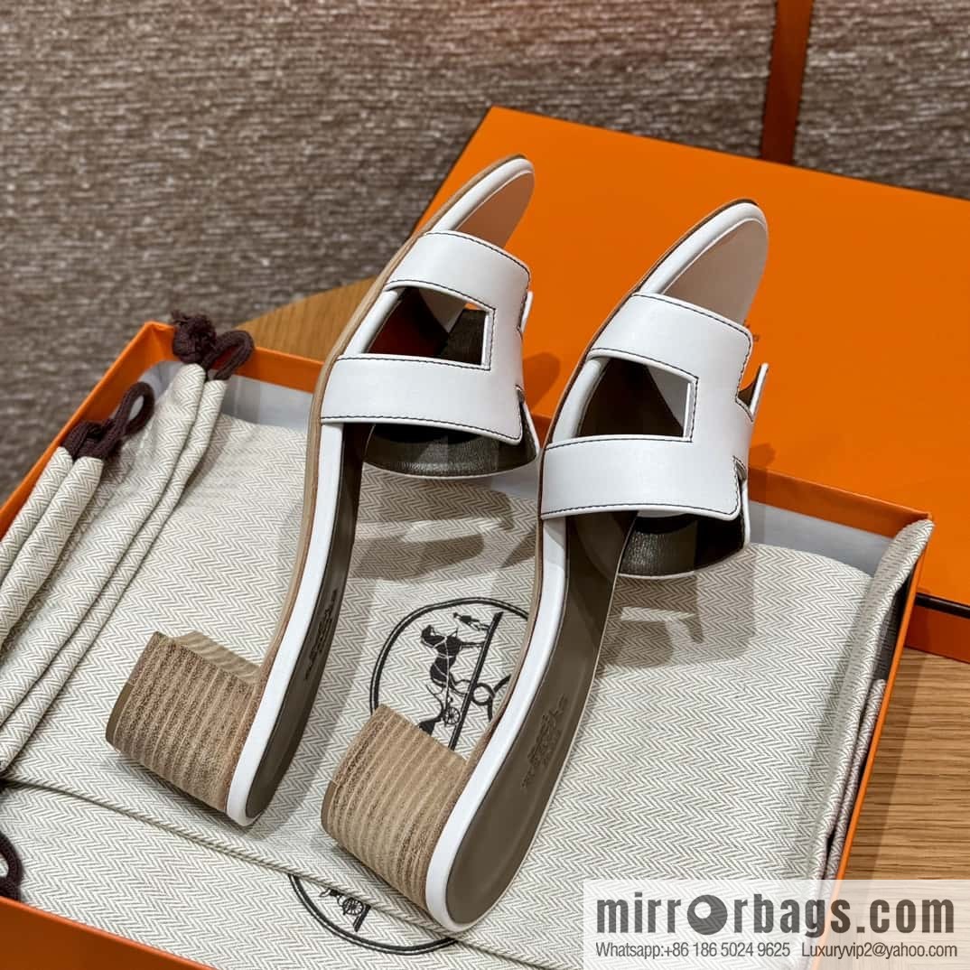 HERMES 185 Oasis High Heel Sandals, Pure White/01/Blanc /Swift
