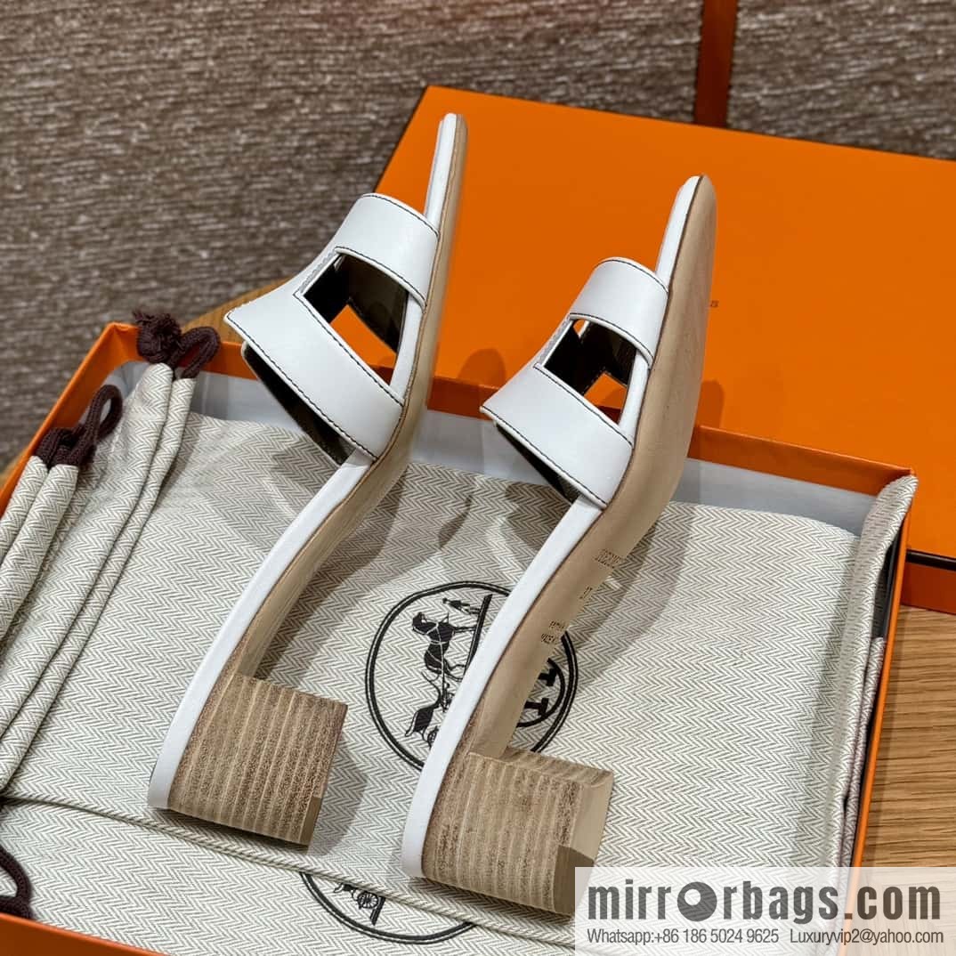 HERMES 185 Oasis High Heel Sandals, Pure White/01/Blanc /Swift