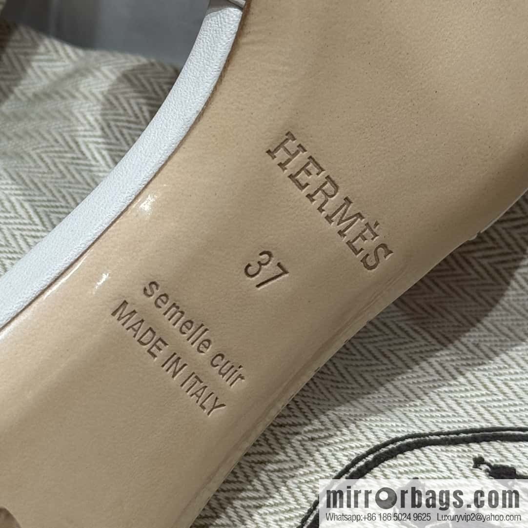 HERMES 185 Oasis High Heel Sandals, Pure White/01/Blanc /Swift