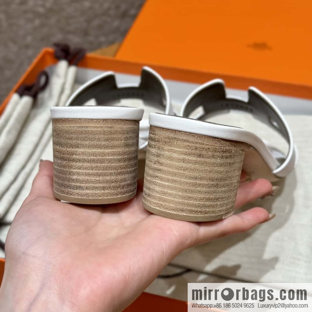 HERMES 185 Oasis High Heel Sandals, Pure White/01/Blanc /Swift
