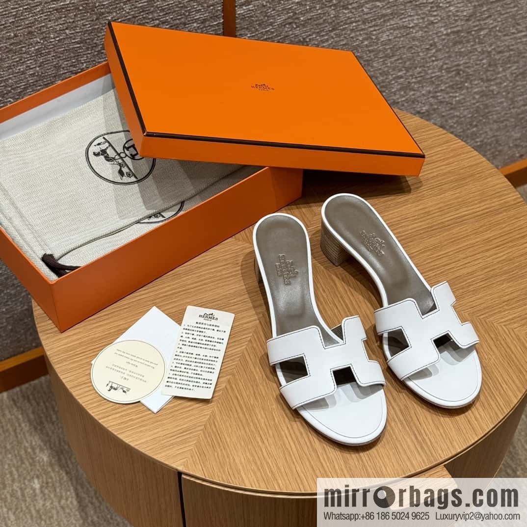 HERMES 185 Oasis High Heel Sandals, Pure White/01/Blanc /Swift