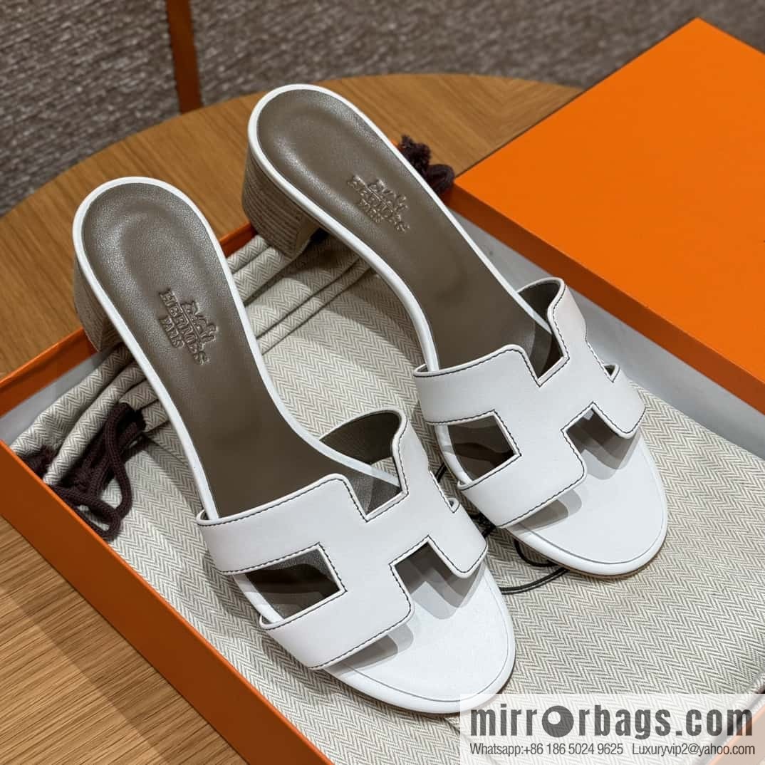 HERMES 185 Oasis High Heel Sandals, Pure White/01/Blanc /Swift