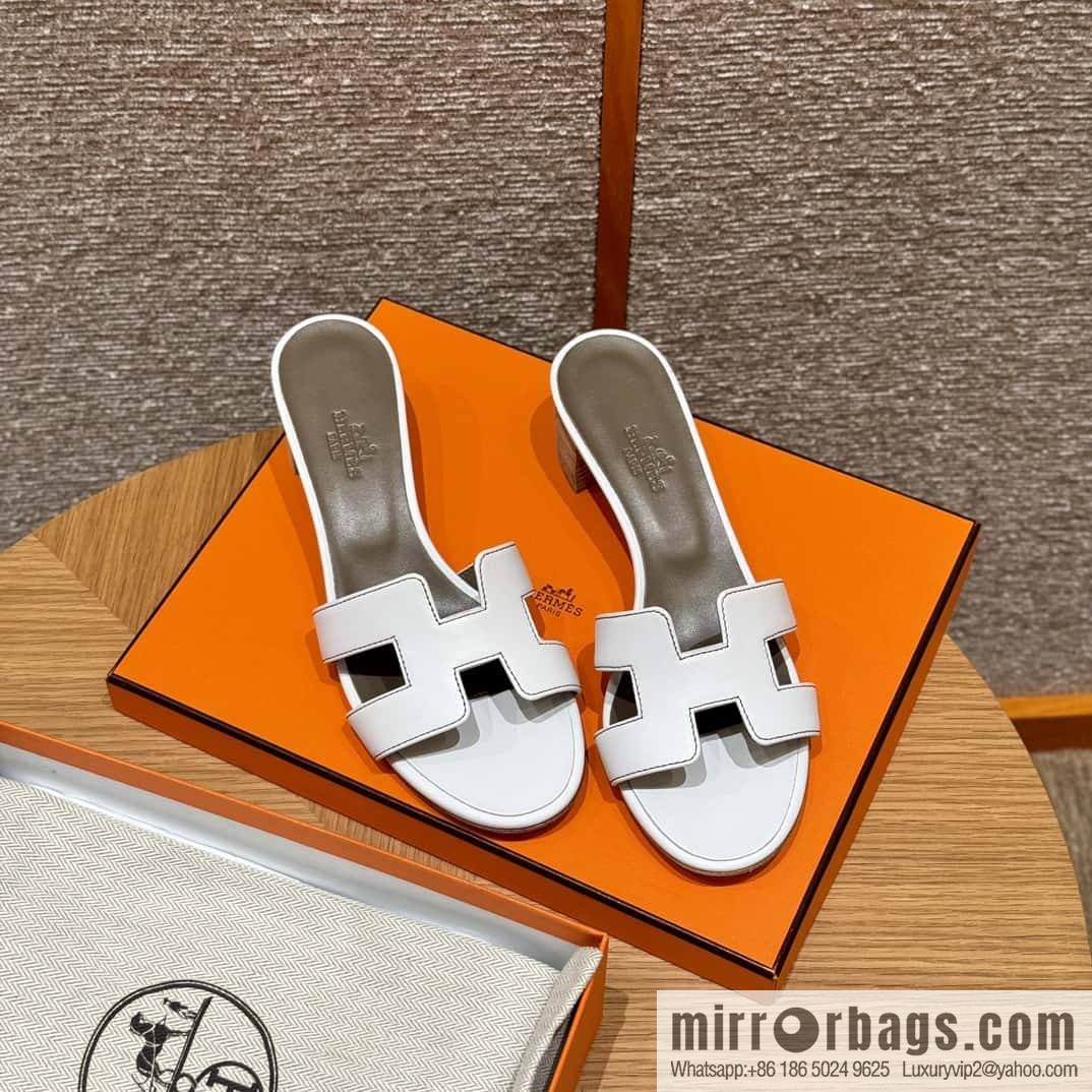 HERMES 185 Oasis High Heel Sandals, Pure White/01/Blanc /Swift