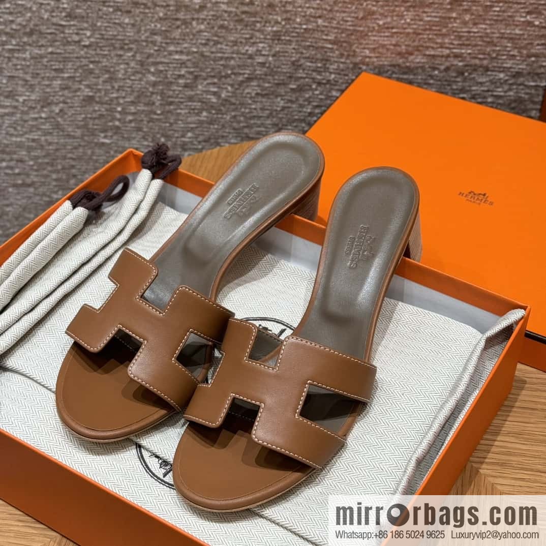 HERMES 185 Oasis high heel sandals, golden brown/ck37/gold plain /Swift